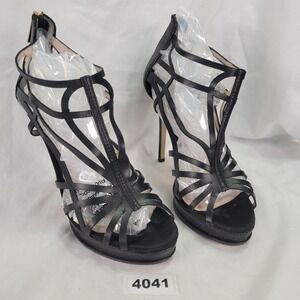 Vero Cuoio Black Leather Strappy Platform Stiletto Heels Ankle Zip Size 9.5